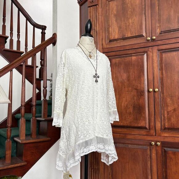 Indigo Soul White Lace Long Sleeve Western Boho Chic Dress - Picture 2 of 6